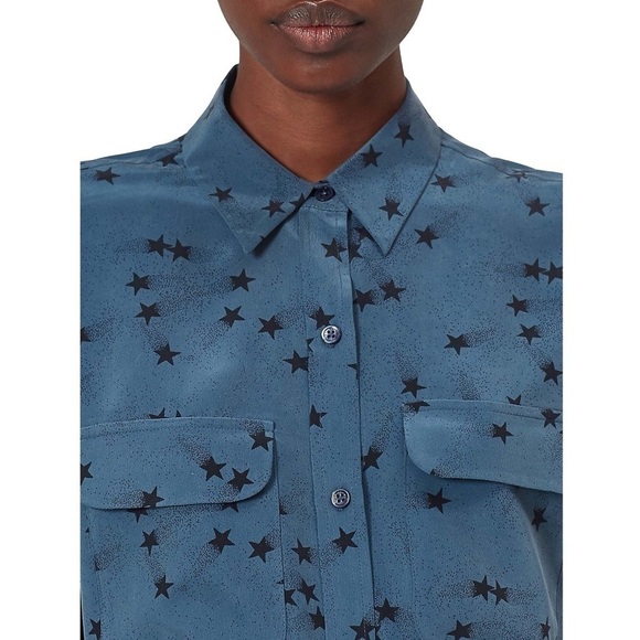 EQUIPMENT FEMME Teal Silk Star Print Long Sleeve Button Up Signature Blouse M - Picture 12 of 16